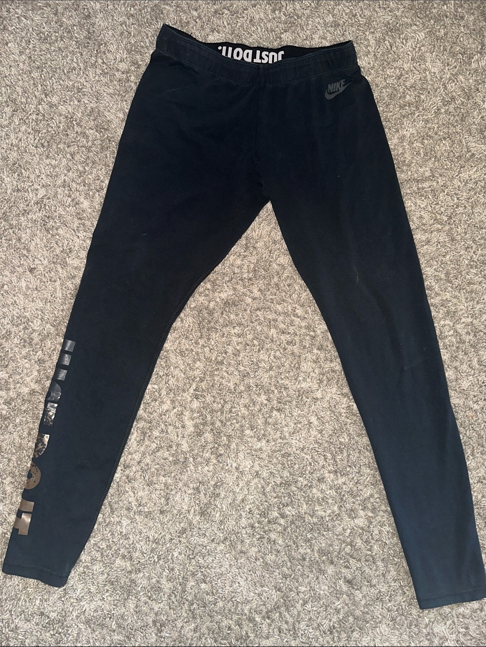 Nike Kids Black Leggings with 'Just Do It' Waistband and Logo